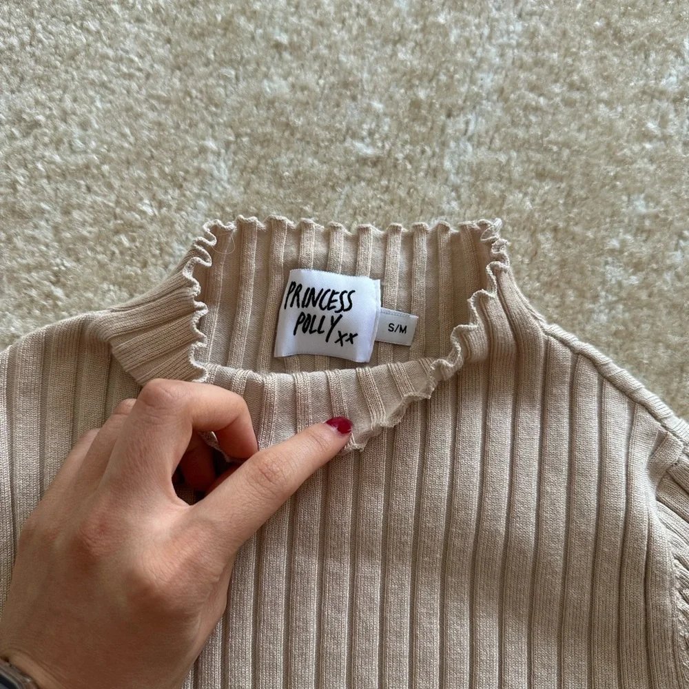 Princess Polly Cream Ribbed Top - Picture 2 of 2